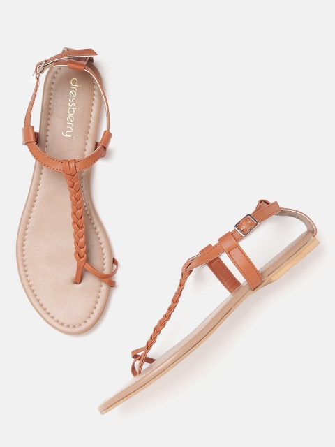 

DressBerry Women Tan Brown Braided One Toe Flats