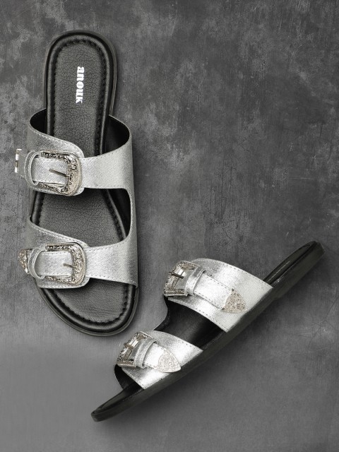 

Anouk Women Silver-Toned Solid Open Toe Flats
