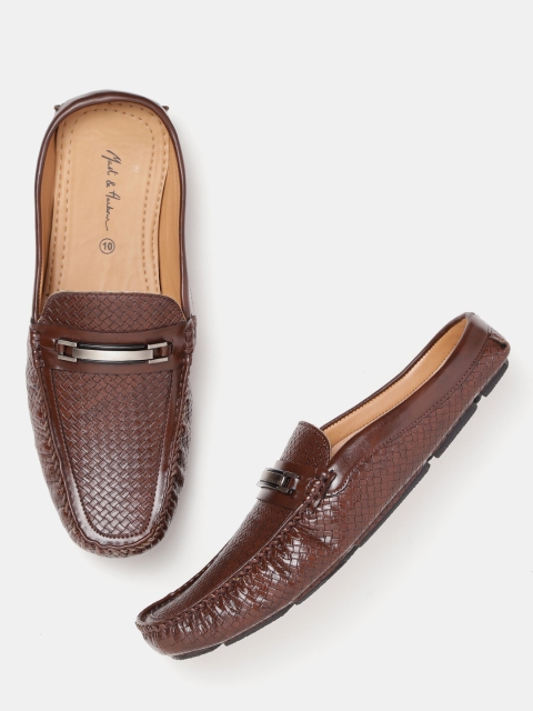 

Mast & Harbour Men Coffee Brown Basketweave Textured Slip-On Loafers