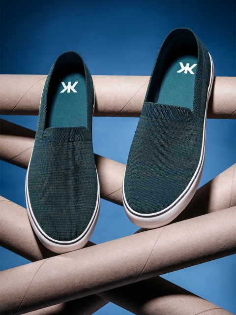 

Kook N Keech Men Teal Blue Perforated Slip-On Sneakers