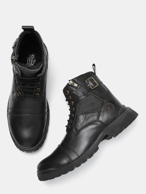 

Roadster Men Black Solid Mid-Top Flat Boots