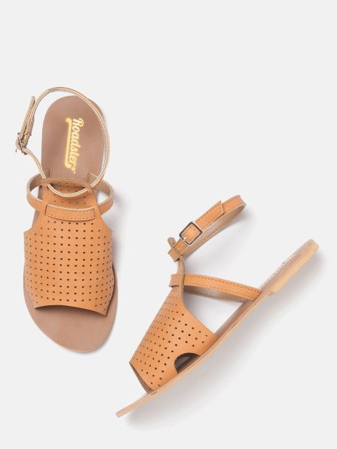 

Roadster Women Tan Brown Perforated Open Toe Flats