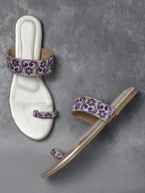 

Anouk Women Purple & Grey Woven Design One Toe Flats