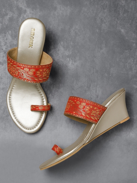 

Anouk Women Red & Gold-Toned Woven Design Sandals