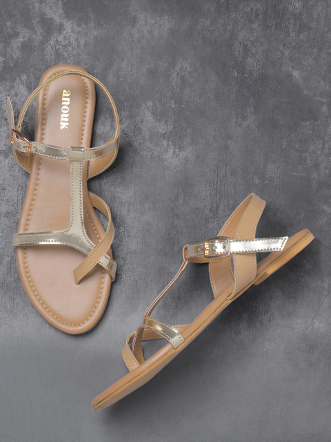 

Anouk Women Gold-Toned & Beige Solid One Toe Flats