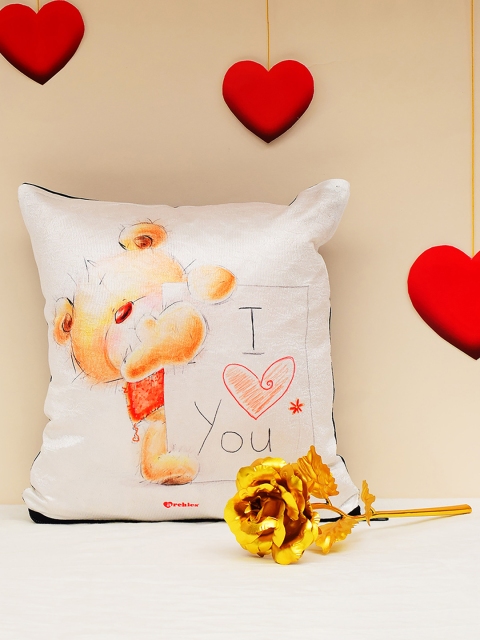 

Archies Love Gifts White Printed Cushion & 24K Golden Rose Set