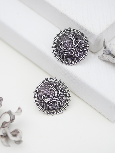 

justpeachy Silver-Toned Circular Studs