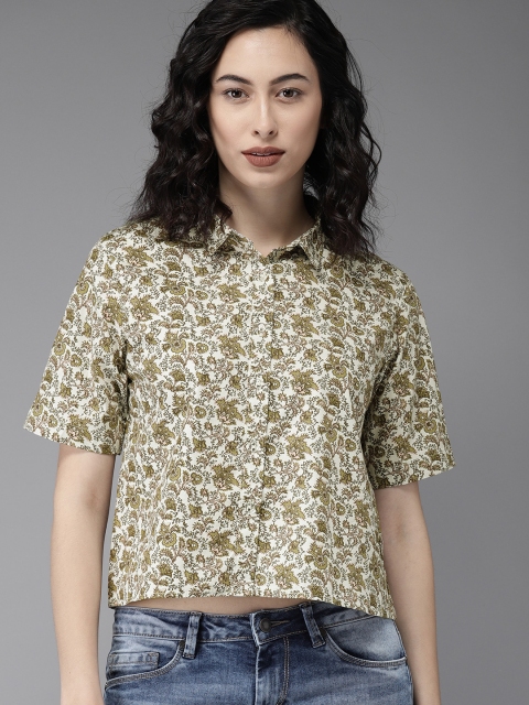 

Moda Rapido Women Off-White & Olive Green Regular Fit Printed Casual Shirt