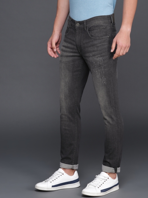 

WROGN Men Charcoal Grey Slim Fit Mid-Rise Low Distress Stretchable Jeans