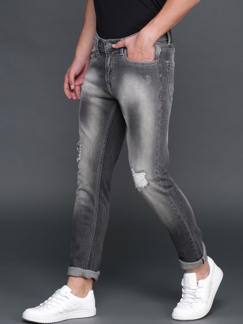 

WROGN Men Grey Slim Fit Mid-Rise Mildly Distressed Stretchable Jeans