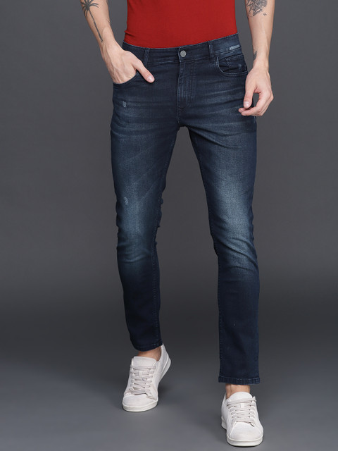 

WROGN Men Blue Slim Fit Mid-Rise Low Distress Stretchable Jeans