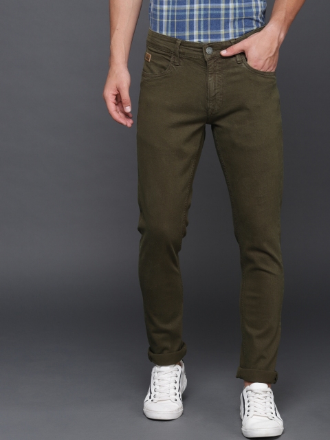 

WROGN Men Olive Green Slim Fit Mid-Rise Clean Look Stretchable Jeans
