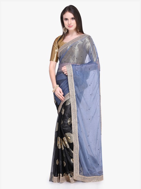 

Silk Bazar Blue & Black Net Embellished Saree