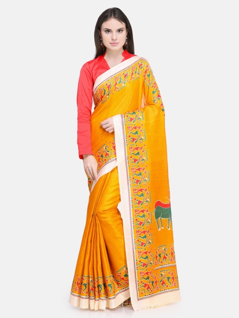 

Silk Bazar Yellow Silk Blend Printed Khadi Saree