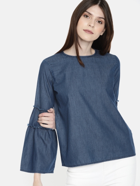 

DressBerry Women Blue Solid Chambray Pure Cotton Top