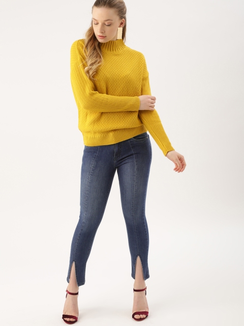 

DressBerry Women Blue Skinny Fit Mid-Rise Clean Look Stretchable Cropped Jeans with Slits