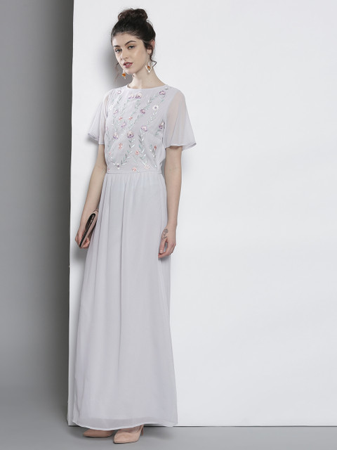 

DOROTHY PERKINS Women Grey Embroidered Maxi Dress
