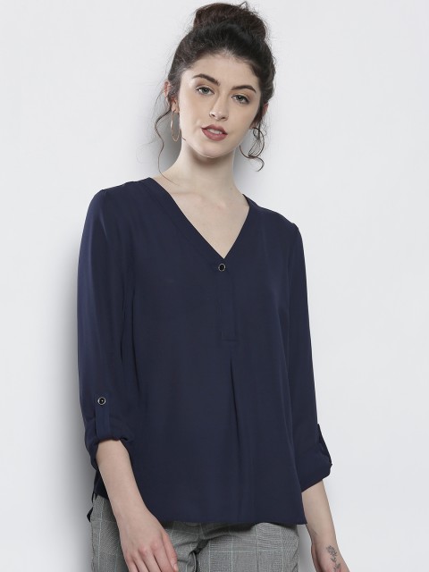

DOROTHY PERKINS Women Navy Blue Solid Top