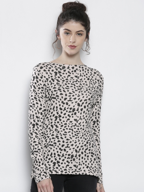

DOROTHY PERKINS Women Beige & Black Animal Print Sweater
