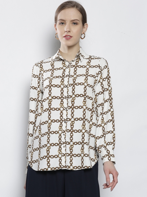 

DOROTHY PERKINS Women White & Mustard Brown Checked Casual Shirt