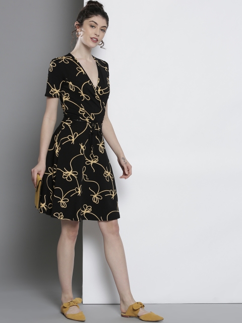 

DOROTHY PERKINS Women Black Printed Wrap Dress