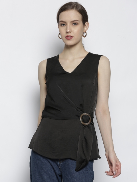 

DOROTHY PERKINS Women Black Solid Cinched Waist Top