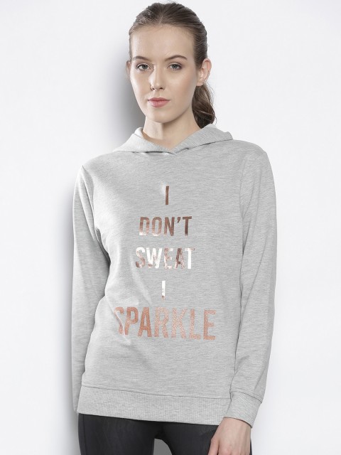 

DOROTHY PERKINS Women Grey Melange Printed Hooded Sweatshirt