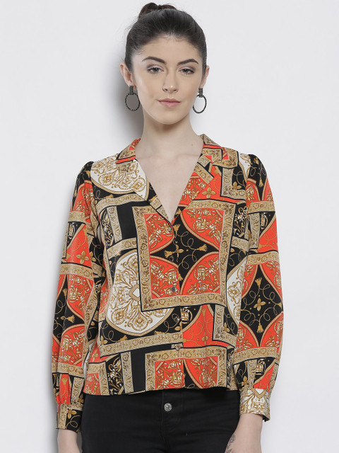 

DOROTHY PERKINS Women Petite Mustard Brown & Orange Printed Casual Shirt