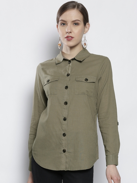 

DOROTHY PERKINS Women Olive Green Regular Fit Solid Casual Shirt