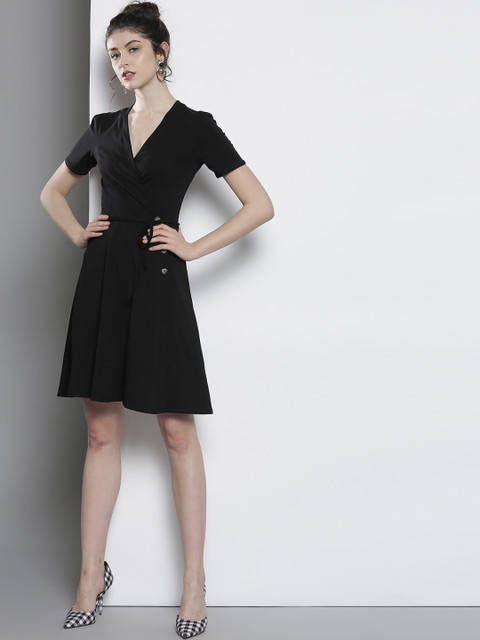 

DOROTHY PERKINS Women Black Solid Wrap Dress