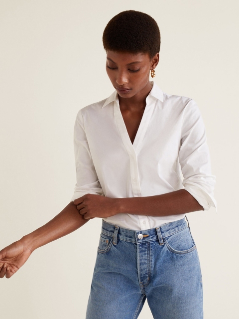 

MANGO Women White Regular Fit Solid Casual Shirt