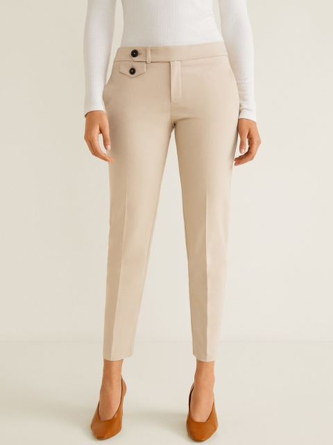 

MANGO Women Beige Regular Fit Solid Cropped Trousers