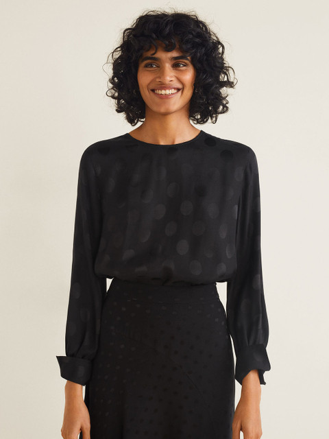 

MANGO Women Black Self Design Shirt Style Top