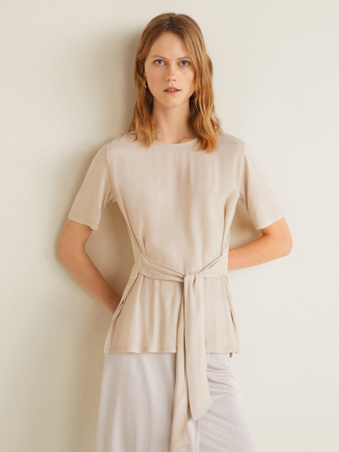 

MANGO Women Beige Solid A-Line Top