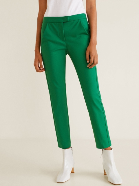 

MANGO Women Green Regular Fit Solid Cropped Trousers
