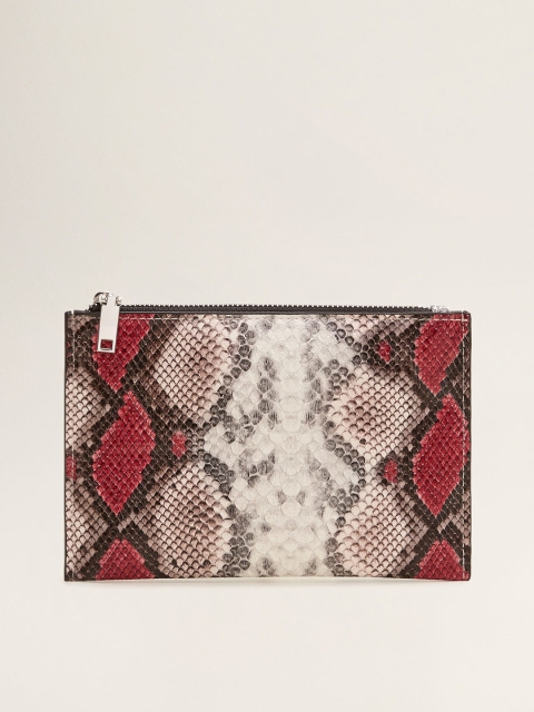 

MANGO Red & White Snakeskin Print Clutch