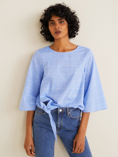 

MANGO Women Blue Checked Top