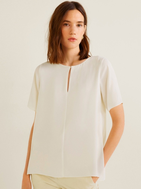 

MANGO Women Off-White Solid Layered Top
