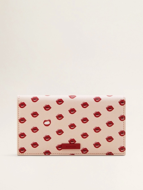 

MANGO Women Peach-Coloured & Red Printed Two Fold Wallet