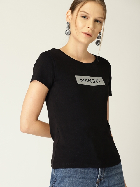 

MANGO Women Black Printed Detail Round Neck T-shirt