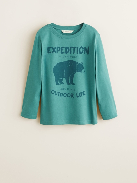 

Mango Kids Boys Sea Green Printed Round Neck T-shirt