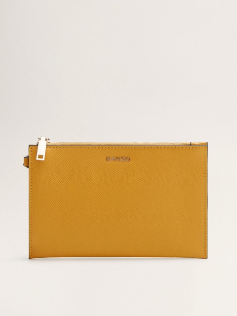 

MANGO Mustard Yellow Solid Clutch with Detachable Wrist Loop