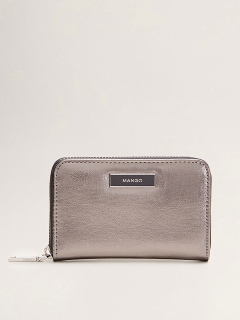 

MANGO Women Gunmetal-Toned Solid Zip Around Wallet, Metallic