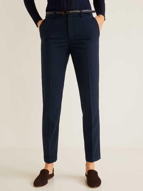 

MANGO Women Navy Blue Regular Fit Solid Trousers