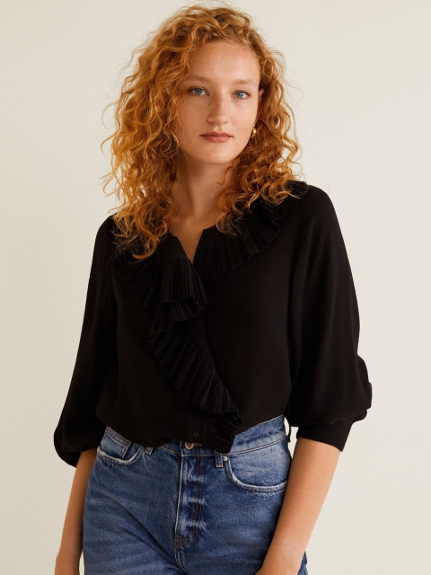 

MANGO Women Black Solid Shirt Style Top