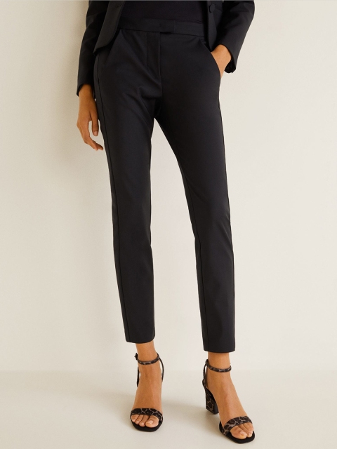 

MANGO Women Black Regular Fit Solid Trousers