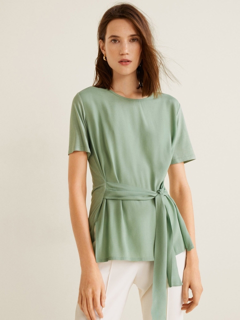 

MANGO Women Green Solid A-Line Top