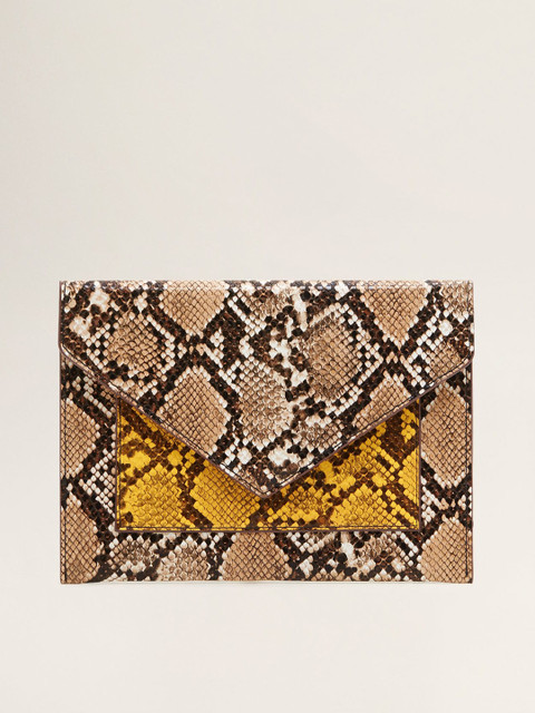 

MANGO Brown & Beige Snakeskin Print Clutch