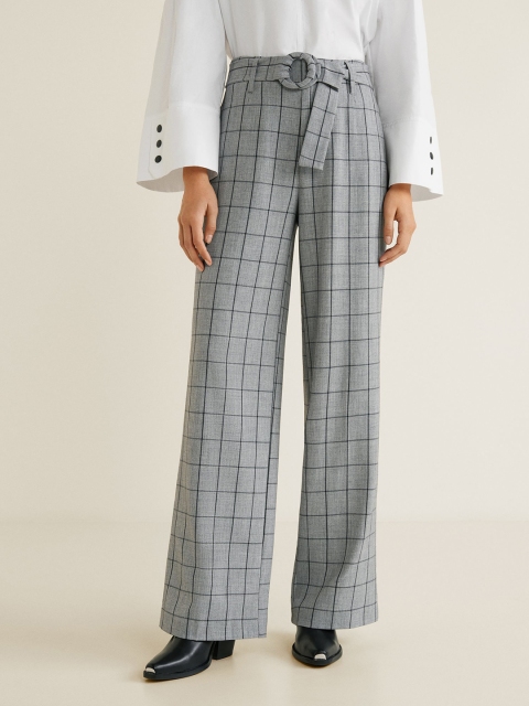 

MANGO Women Grey & Black Regular Fit Checked Parallel Trousers