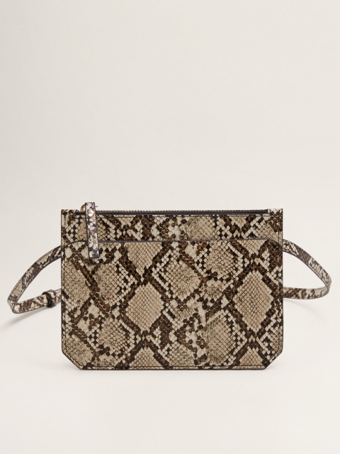 

MANGO Women Beige & Brown Snakeskin Textured Fanny Pack